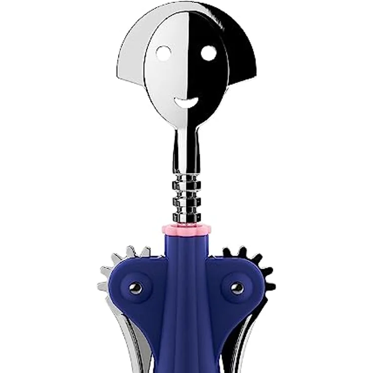 Alessi AM01 DAZ Korkenzieher aus thermoplastischem Harz, blau und verchromtem Zamak, elegantes Barzubehör – Bild 2