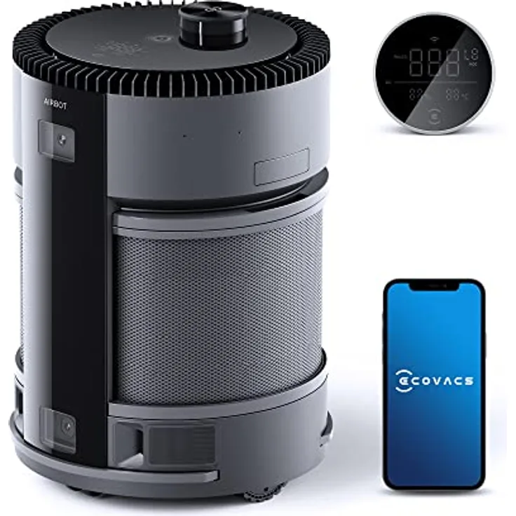 ECOVACS AIRBOT Z1 WiFi-Luftreiniger-Roboter mit H13-HEPA-Filter, ideal gegen Pollen, Milben, Viren und Bakterien, integrierte Kamera und Bluetooth-Lautsprecher, 3D-Mapping, YIKO-Sprachassistent,Alexa
