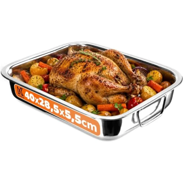 KADAX Bräter mit Grillrost, 40 x 28,5 cm, rechteckige Ofenform aus Edelstahl zum Braten von Fleisch, Geflügel, Fisch & Gemüse – Bild 1