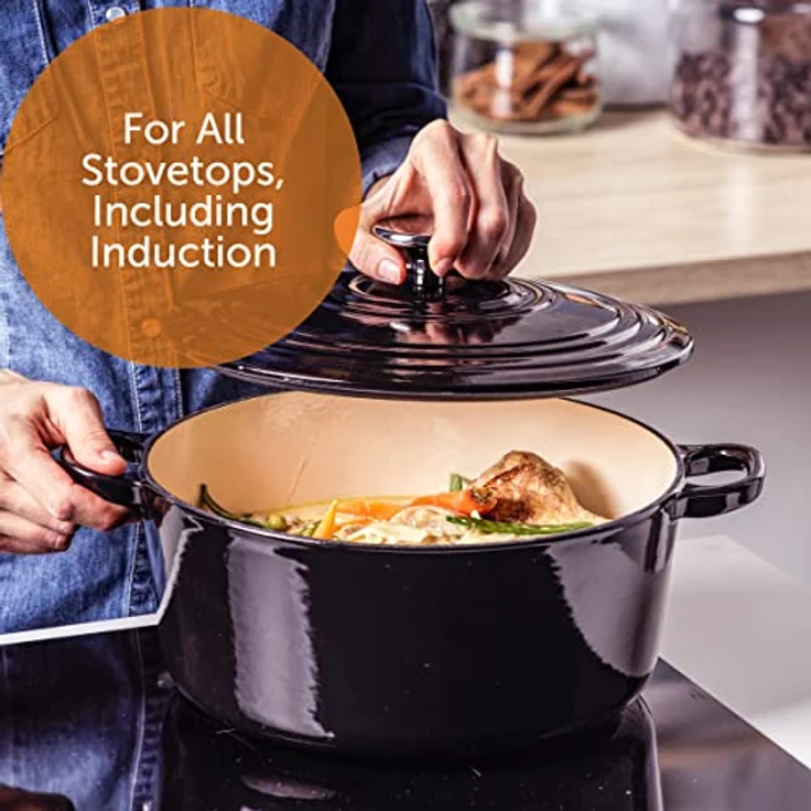 BK Cookware H6071.524 BK Bourgogne Schmortopf 24 cm-4.2L, liertes Gusseisen, Deckel mit Tropfringen, Induktions--Backofengeeignet, Spülmaschinenfest, Jet Schwarz – Bild 3