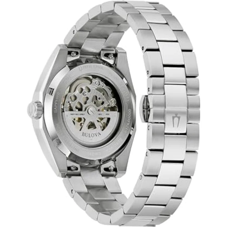 Bulova Automatikuhr Surveyor 96B469, Herrenarmbanduhr aus Edelstahl mit hellblauem Zifferblatt, Kalenderfunktion, kratzfestem Synthetik-Saphirglas – Bild 4