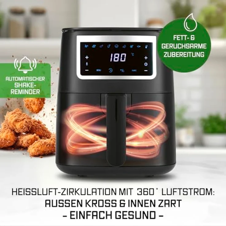 GOURMETmaxx Heißluftfritteuse 4 L Airfryer | Touchscreen, 9 Funktionen & 8 Programmen | Minibackofen - Fettarmes Braten | Spülmaschinengeeignet – Bild 4