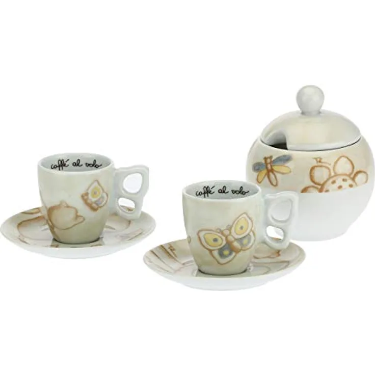 THUN - Set 2 Kaffeetassen und Zuckerdose - Linie Elegance - Porzellan - 110 ml - Ø 6,5 cm - 5,5 cm h - Untertasse Ø 11,5 cm - Zuckerdose 11 x 120 cm h - 110 ml