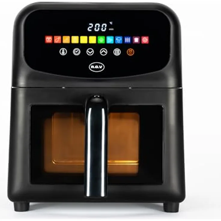 RGV Luftfritteuse mit Fenster, 6 Liter, 12 Funktionen, 1700 W, digitales Touchscreen-Display, gesundes Kochen mit 80% weniger Öl, kompakt und leicht zu reinigen
