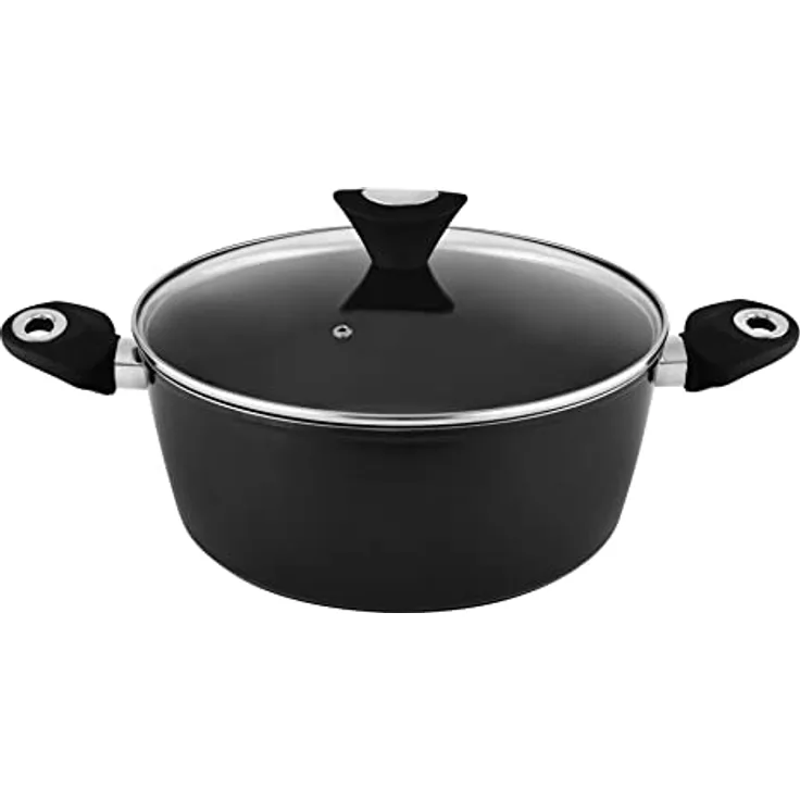 Venga! Kochtopf mit 28 cm Durchmesser, 6,2 l Fassungsvermögen, Antihaftbeschichtung, spülmaschinenfest, Turbo-Induktionsboden, ergonomische Soft-Touch-Griffe, schwarz/silber, VG POT 3002
