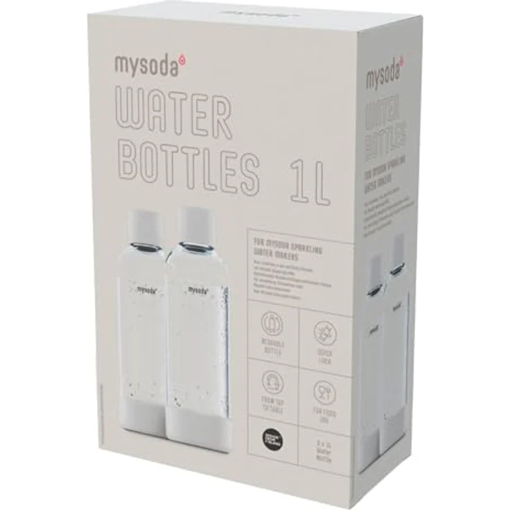 Mysoda Wasserflasche für Wassersprudler, BPA-freies Plastik mit Quick-Lock Schnellverschluss, 2 x 1L - Weiß – Bild 5