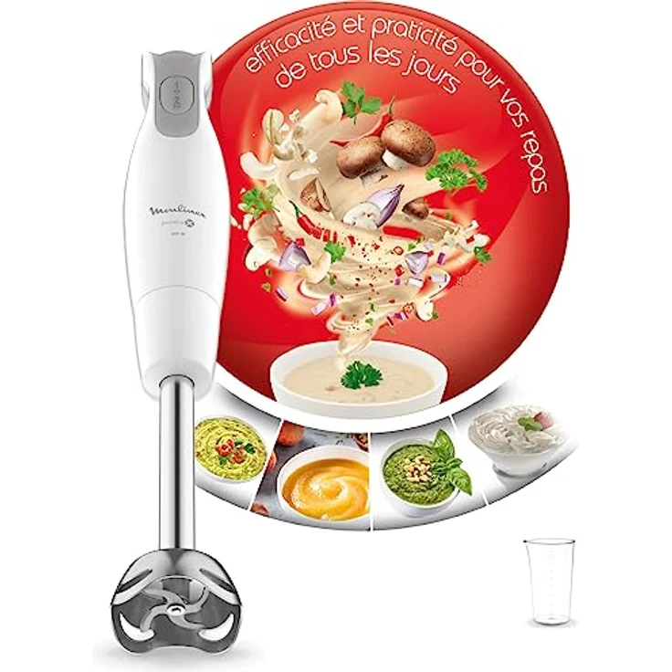 Moulinex Dailychef Weiß DD5511 Stabmixer, 600 W, bis zu 30% schnellere Ergebnisse, 2 Geschwindigkeiten, ergonomischer Griff, spritzwassergeschützter Edelstahlfuß, Messbecher 800 ml, Weiß – Bild 2