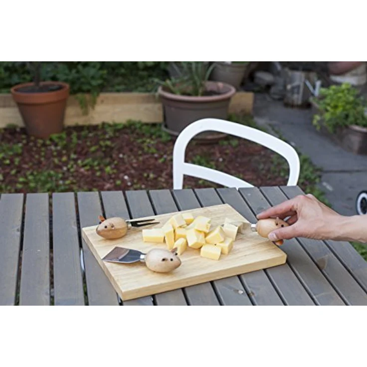 Kikkerland Cheese Board And Mouse Knives, Schneidebrett, Braun – Bild 4