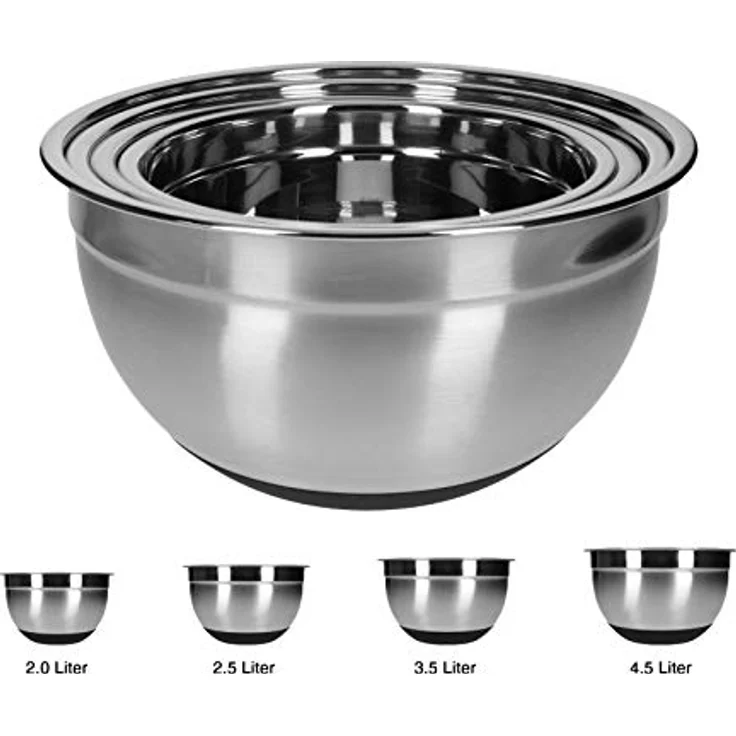 Edelstahl Rührschüssel 18-10 inkl. Deckel und 4 Gemüsereiben ohne Griff 13-teilig – Bild 4