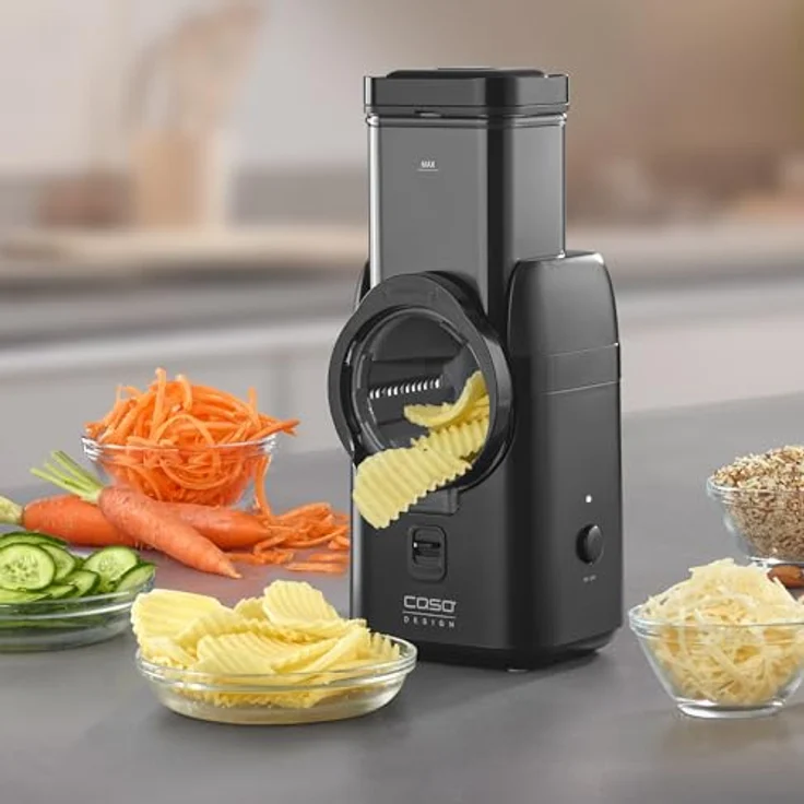 Caso MultiSlicer elektrische Reibe, 80 W Küchenreibe in Schwarz mit vielseitigen Schneideoptionen – Bild 8