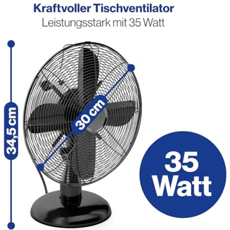 ProfiCare Ventilator mit Schwenkfunktion | Ø 30 cm | Tischventilator 35W, schwarz – Bild 4