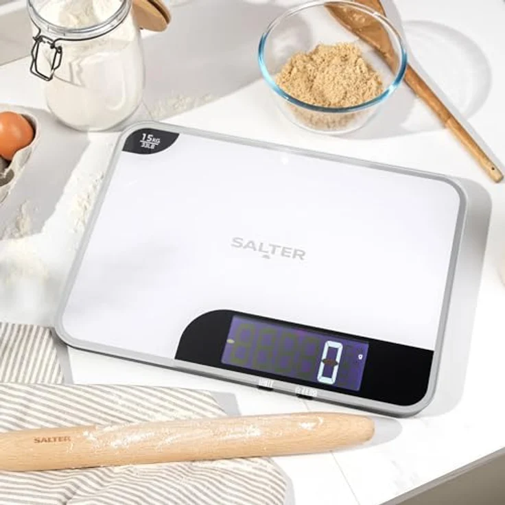 SALTER digitale Küchenwaage inkl. Schneidebrett, extra große Glasplattform für große Schüsseln, Wiegen und Schneiden direkt auf der Waage möglich, max. Traglast 15kg – Bild 6