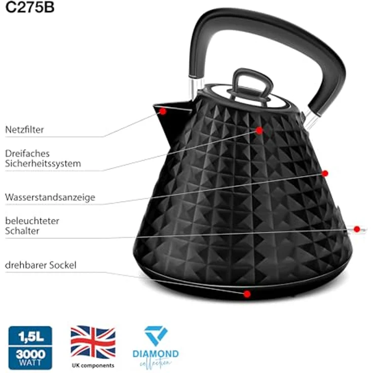 Eldom C275C VENO Wasserkocher, 1,5 l, 3000 W, schwarz – Bild 3