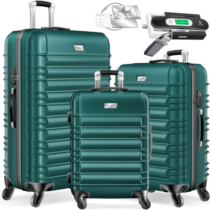 KESSER® 3tlg. Hartschalenkofferset, robustes Reisegepäck Set mit 4 Rollen, Teleskopgriff, inklusive Kofferwaage + Gepäckanhänger, Größen M-L-XL (ABS-Hartschale) – Bild 1