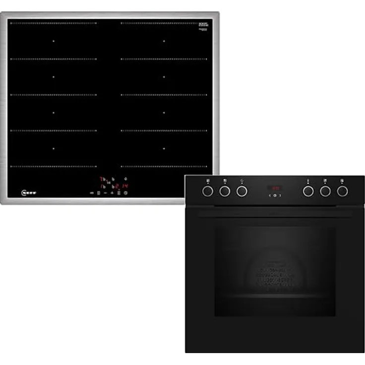 NEFF EDX4IB0 Herd-Set, E1CCD2AK4 Einbauherd 60 x 60 cm mit EasyClean, CircoTherm, LED-Display & M66SBX1L0 Induktionskochfeld mit Flex Induction und Powerstufe, Edelstahlrahmen