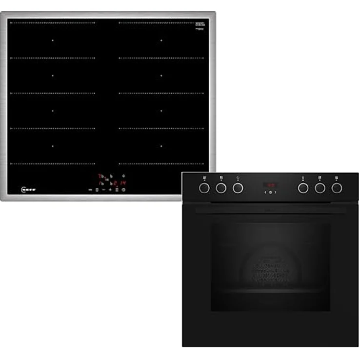NEFF EDX4IB0 Herd-Set, E1CCD2AK4 Einbauherd 60 x 60 cm mit EasyClean, CircoTherm, LED-Display & M66SBX1L0 Induktionskochfeld mit Flex Induction und Powerstufe, Edelstahlrahmen – Bild 1