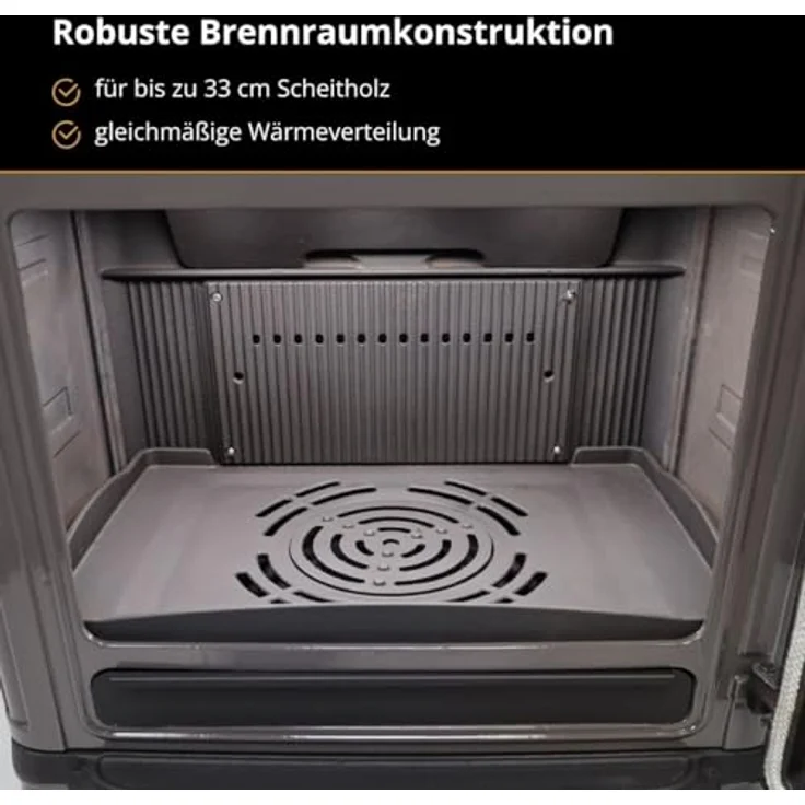 365® Kaminofen Ferrox 75, grau emailliert, 10,5 kW Gusseisen mit Scheibenspülung und Aschekasten – Bild 5