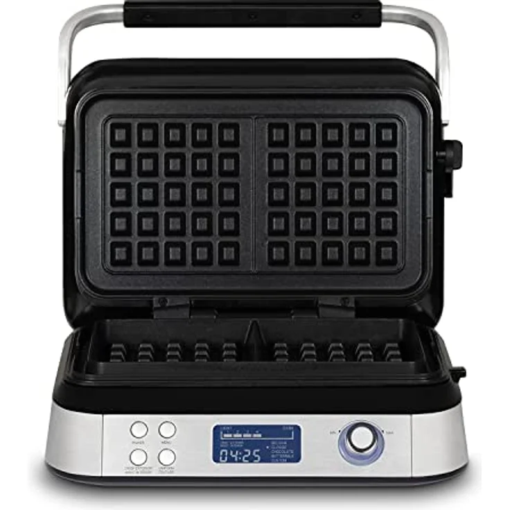 H.Koenig GFX800 Waffeleisen 12 x 12,5 cm, Antihaftbeschichtung, 5 Programme, Regenrinne mit Überlaufschutz, LCD-Display, 7 Bräunungsstufen, 1600 W – Bild 3