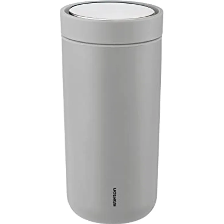 Stelton To-Go Click - Thermobecher, doppelwandige Isolierflasche - Rostfreier, auslaufsicherer Kaffeebecher/Teebecher mit Smart-Click-Deckel - Heiße & kalte Getränke - 0,4 Liter, Soft Light Grey