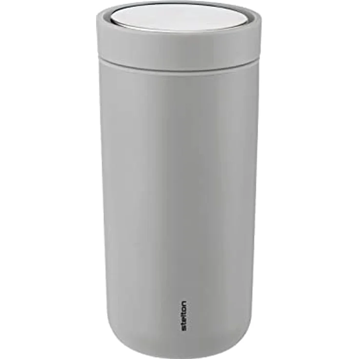Stelton To-Go Click - Thermobecher, doppelwandige Isolierflasche - Rostfreier, auslaufsicherer Kaffeebecher/Teebecher mit Smart-Click-Deckel - Heiße & kalte Getränke - 0,4 Liter, Soft Light Grey – Bild 1