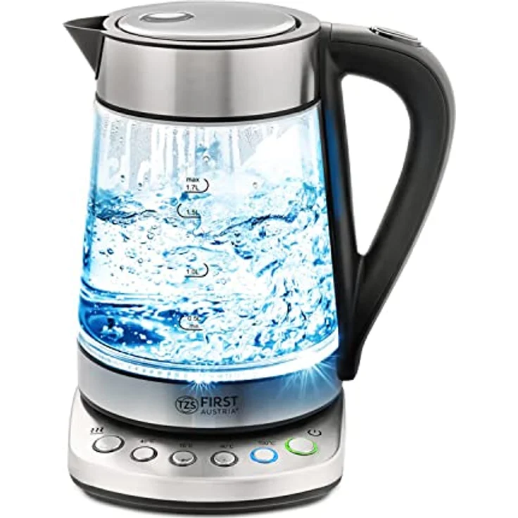 TZS First Austria Glaswasserkocher 1,7 L, mit Kalkfilter, 2200 Watt, Innenbeleuchtung, kabellos, Trockenkochschutz, 360° Grad Anschluss-Sockel – Bild 1