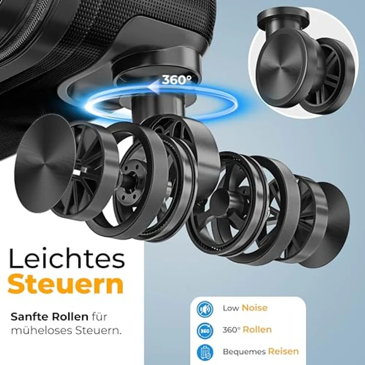 KESSER® Reisekoffer 84L, ABS Hartschalenkoffer mit Zahlenschloss, integrierter Kofferwaage & Reisebrieftasche, 360° Rollen, Black – Bild 4