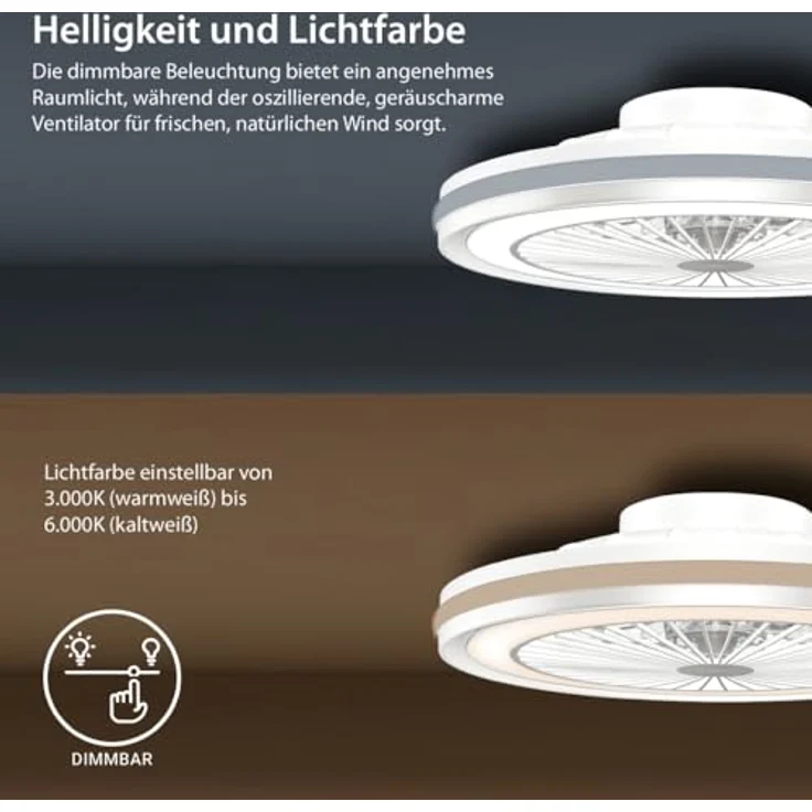 MeLiTec DV06-1, Deckenleuchte mit Ventilator, dimmbar, RGB-Lauflicht, natürlicher Wind, Timer und Nachtlicht, Fernbedienung, weiß – Bild 5