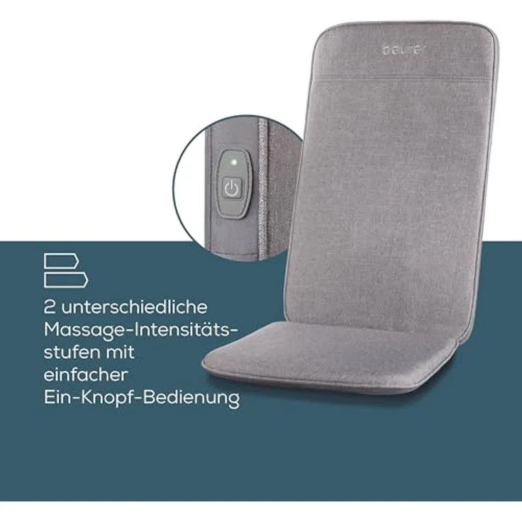 Beurer MG 202 Shiatsu-Massagesitzauflage, Shiatsu-Massage für zu Hause und im Büro, 2 Intensitätsstufen, schmales Rückengehäuse, für Sessel, Sofas und Bürostühle geeignet, modernes Design, hellgrau – Bild 3