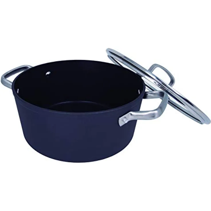 Arcos Serie Samoa | Antihaft-Kasserolle 20 cm und 2,6 L | Geschmiedetes Aluminium | Geeignet für jede Küche | Kalteffekt-Edelstahlgriffe | Energiesparsystem | Farbe Schwarz | FULL INDUCTION