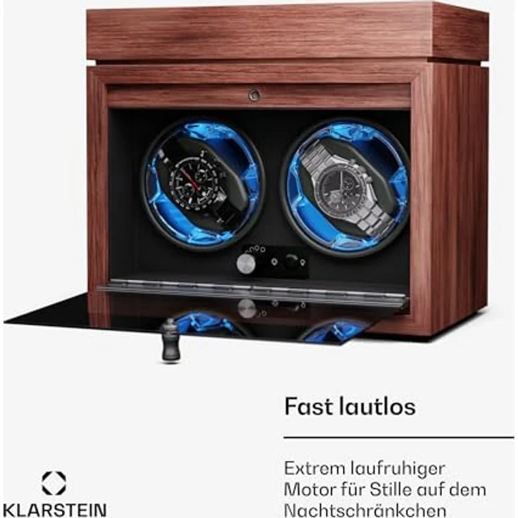 Klarstein Uhrenbeweger Brienz 2, Automatik-Uhrenwinder für 2 Uhren, mit LED-Beleuchtung, blau – Bild 5