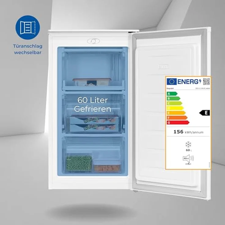 Exquisit Gefrierschrank GS111-041E weiss | Nutzinhalt: 60 L | Wechselbarer Türanschlag | Temperaturregelung | Standgerät – Bild 2