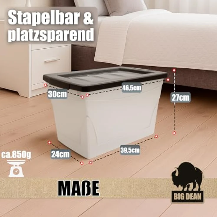 BigDean 4x 30 L Aufbewahrungsbox mit Deckel, stapelbare Plastikbox im milchig-transparenten Design für Haushalt und Lagerung – Bild 3