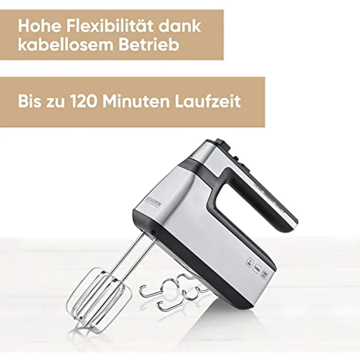 SEVERIN Kabelloser Handmixer, Handrührgerät ohne Kabel inklusive Knethaken mit ca. 120 Minuten Laufzeit, wiederaufladbarer Handrührer für die Küche, HM 3843 – Bild 2