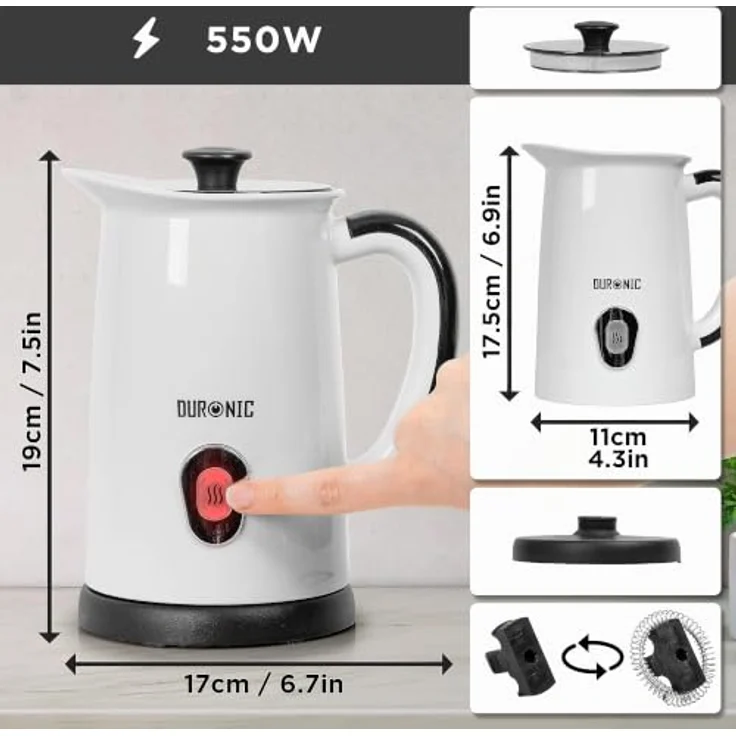Duronic MF130 Milchaufschäumer, Automatischer Milchaufschäumer mit 240 ml Behälter und Induktionstechnologie – Bild 3