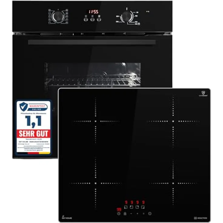 KKT KOLBE Autarkes Herdset BO8005FB und IH85900ED, 60 cm Einbaubackofen mit Grill Heißluft und 59 cm Induktionskochfeld, schwarz, mit Timer, Wärmeschutzverglasung und Kindersicherung