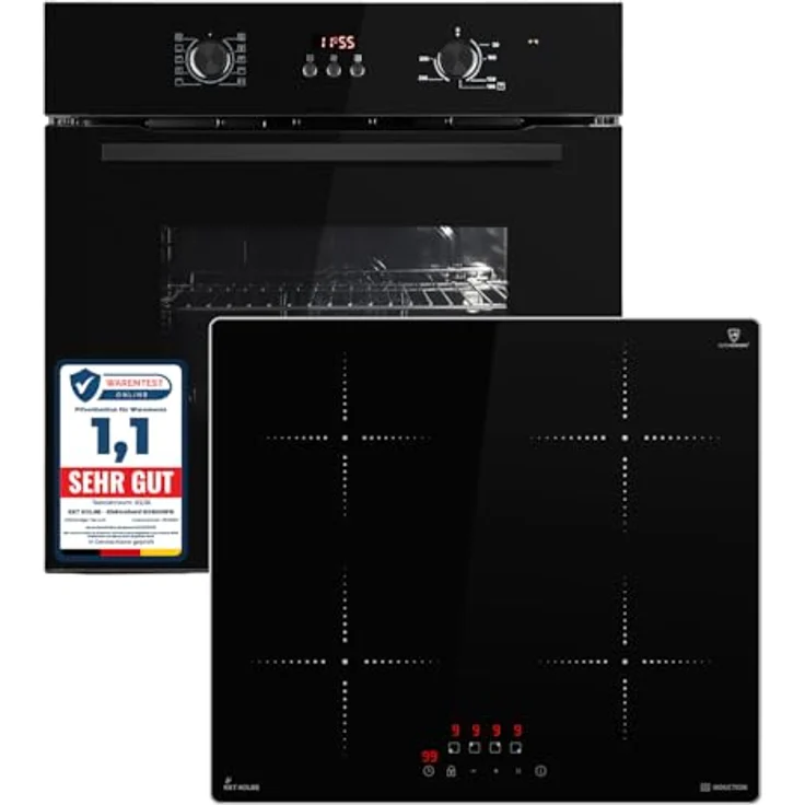 KKT KOLBE Autarkes Herdset BO8005FB und IH85900ED, 60 cm Einbaubackofen mit Grill Heißluft und 59 cm Induktionskochfeld, schwarz, mit Timer, Wärmeschutzverglasung und Kindersicherung – Bild 1