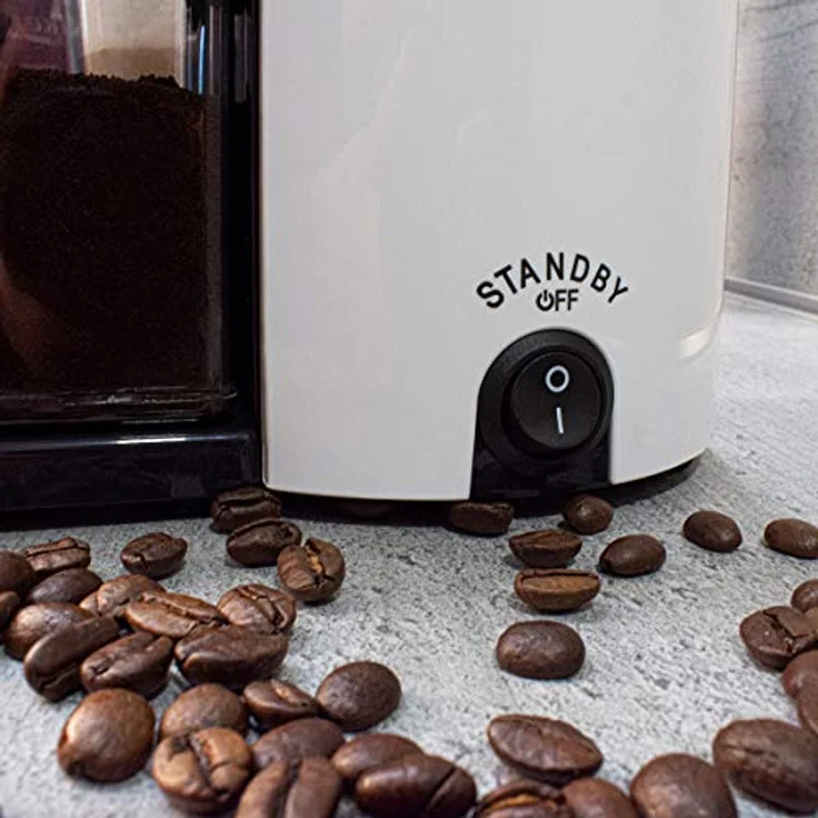Cloer 7521 Elektrische Kaffeemühle mit Kegelmahlwerk, 2-12 Tassen, 300 g Kaffeebohnen, 150 W, verstellbarer Mahlgrad, Kunststoff, weiß – Bild 6