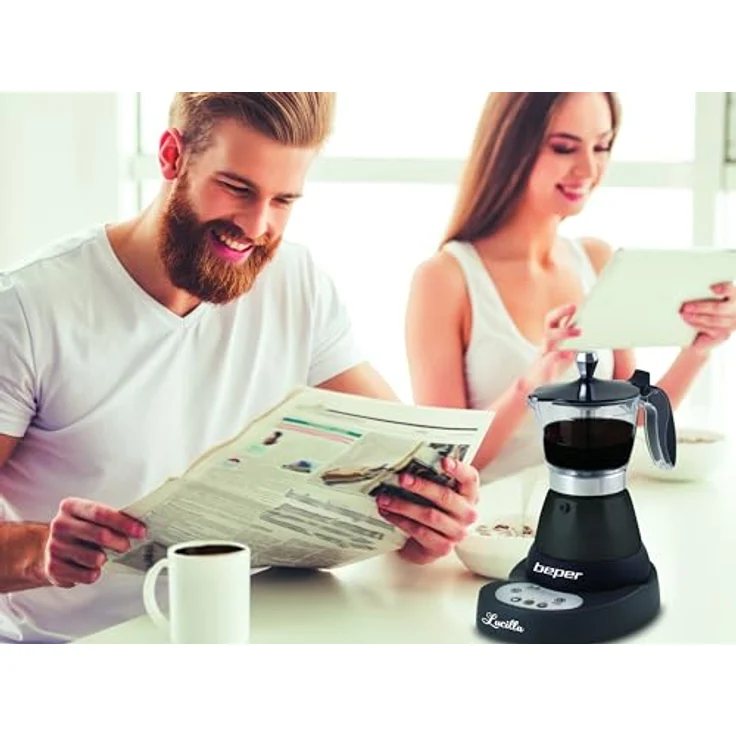 Beper Lucilla Kaffeemaschine aus Aluminium für 3 Tassen, programmierbar, Timer programmierbar bis 24 Stunden zuvor, heißer Kaffee für 30 Minuten - Schwarz – Bild 6
