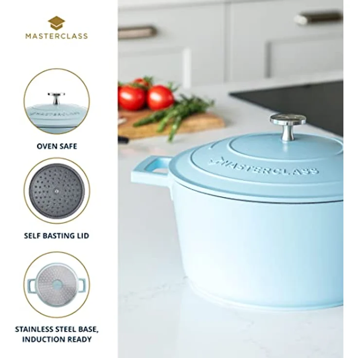 MasterClass Mittelgroßer Auflaufform mit Deckel 4L/24 cm, leichter Aluminiumguss, Induktionsherd und ofenfest, Himmelblau – Bild 5