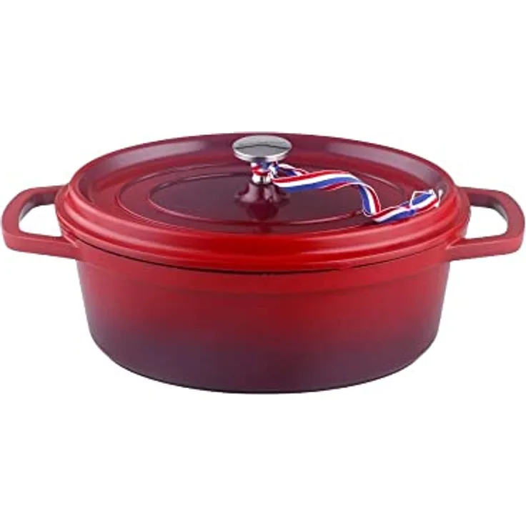 Kamberg 0008190 – Schmortopf 26 cm Durchmesser, oval, rot geflammt – Aluminiumguss – Beschichtung in Steinoptik – Für alle Herdarten, auch Induktion – PFOA‑frei, Aluminium