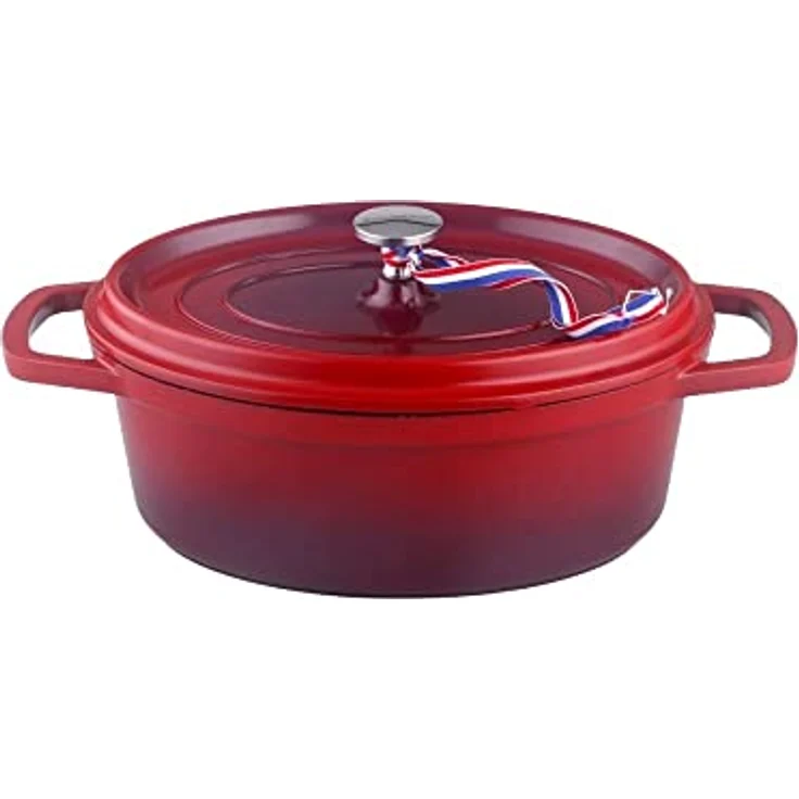 Kamberg 0008191 – Schmortopf 30 cm Durchmesser, oval, rot geflammt – Aluminiumguss – Beschichtung in Steinoptik – Für alle Herdarten, auch Induktion – PFOA‑frei, Aluminium – Bild 1