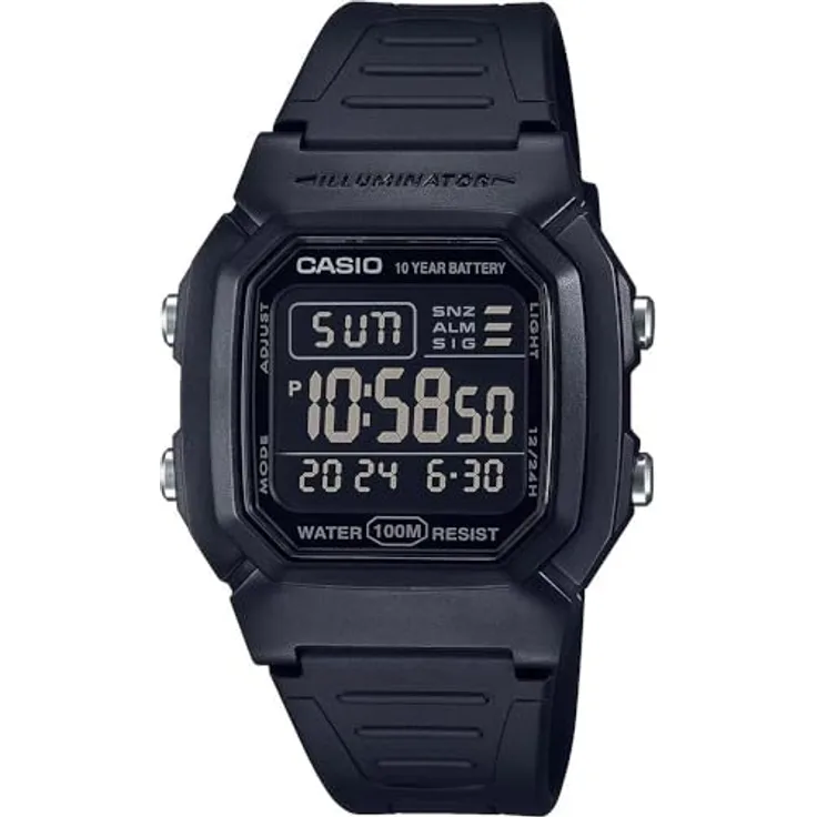 Casio Herren Digital Quarz Uhr W-800H-1B, 44,2 x 36,8 x 13,4 mm, Wasserdicht bis 100 m, Vollständiger automatischer Kalender (bis Jahr 2099)