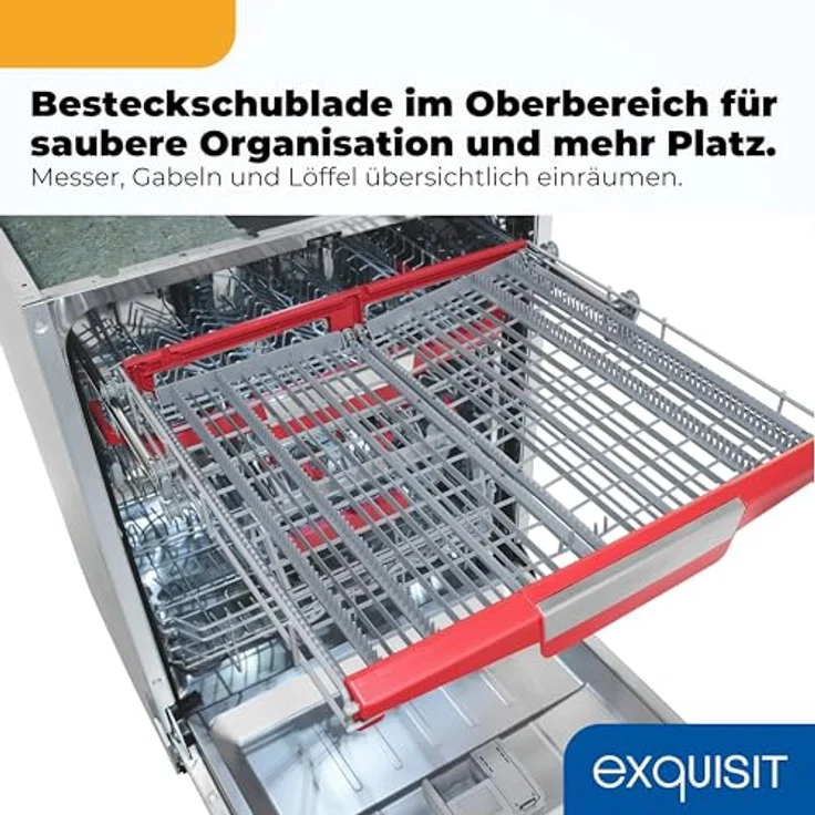 Exquisit EGSP9614-E-030A, vollintegrierbarer Geschirrspüler mit 14 Maßgedecken, 8 Programmen, Extra Hygiene, 42 dB, Energieklasse A, Inox – Bild 9