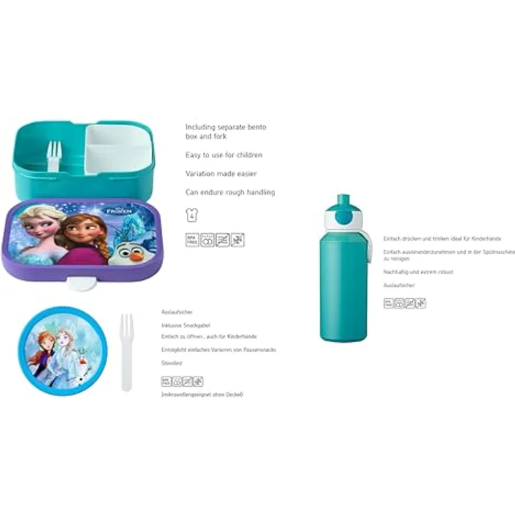 Mepal Campus Lunchset Frozen Sisters | Fruchtbox, Bentobox & Trinkflasche | Spülmaschinenfest & BPA-frei | 300, 400 & 750 ml | Mit Fächern, Gabel & Clip-Verschluss | Perfekt für Mahlzeiten – Bild 2