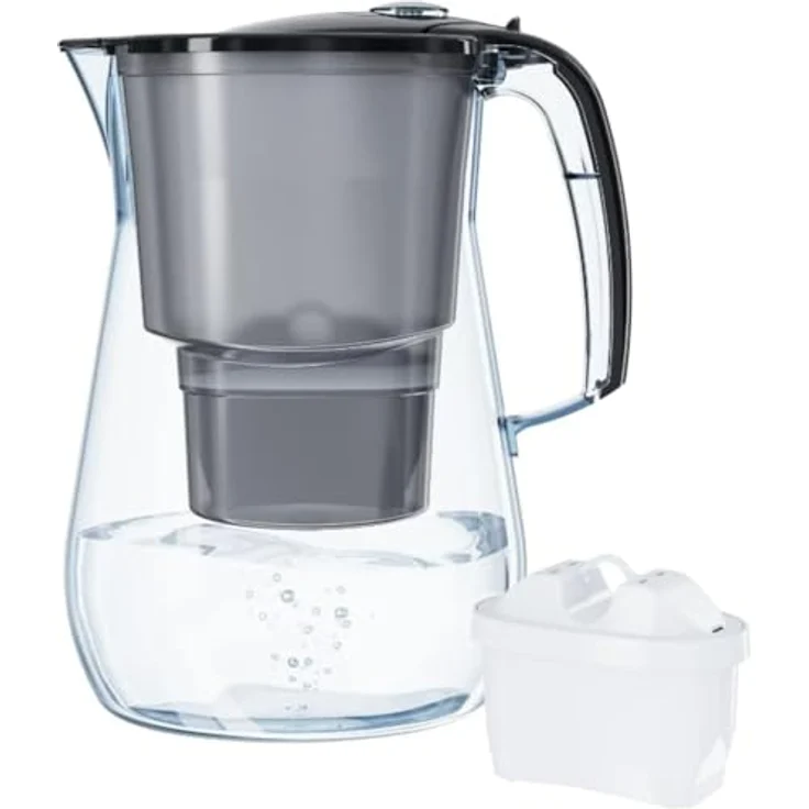 AQUAPHOR Onyx inkl. 1 MAXFOR+ Filterkartusche-Premium-Wasserfilter in Glasoptik zur Reduzierung von Kalk, Chlor & Schwermetallen, Kunststoff, schwarz, Volumen 4,2 l – Bild 2