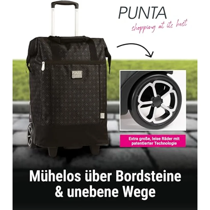 Punta Big Wheel Einkaufstrolley, 62 cm, schwarz, aus 100% Polyester, mit großen Rädern – Bild 2