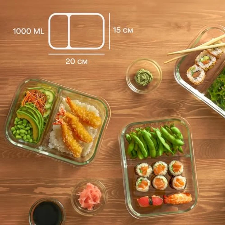 Praknu Lunchbox Frischhaltedosen Set 2 Kammer, Borosilikatglas, BPA-freier Kunststoffdeckel, Silikon, (Set), Ofenfest, Einfrieren, 1000 ml - Bento Box - Tupper – Bild 5