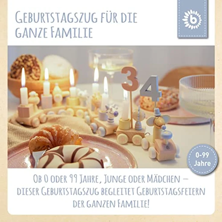 Bieco Geburtstagszug Holz - Candy Look 0-99 Jahre - Junge - Mädchen 1 Geburtstag Geburtstagsring Geburtstagsteller Geburtstagskranz Kerzen Geburtstagskerze – Bild 2