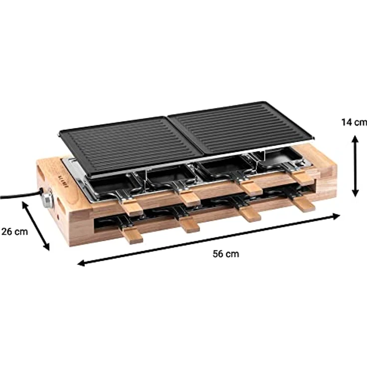 KLAMER Raclette 8 Personen, 1500W Raclette Grill mit Holzgestell, Raclette mit antihaftbeschichteter Grillplatte, Tischgrill elektrisch – Bild 3