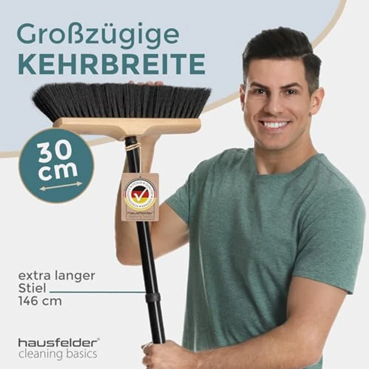 Hausfelder Staubbesen Zimmerbesen mit Stiel, 30 cm Breite, 4-teilig mit Drehgewinde, weiche schwarze Borsten, 2er Set – Bild 2